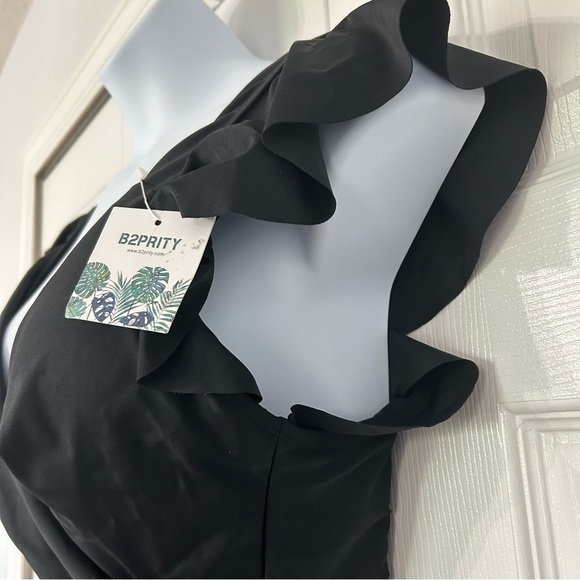 B2PRITY Black One Piece Cut Out V neck Ruffle V back Swim Suit Size 2XL Black - Picture 11 of 12